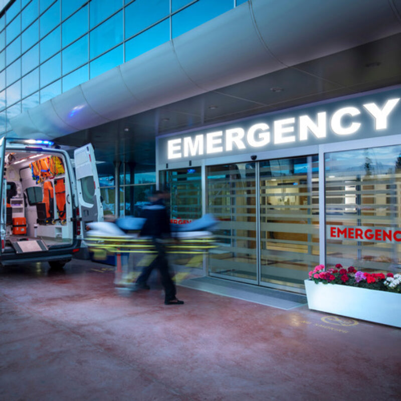 Stock emergency room with ambulance square